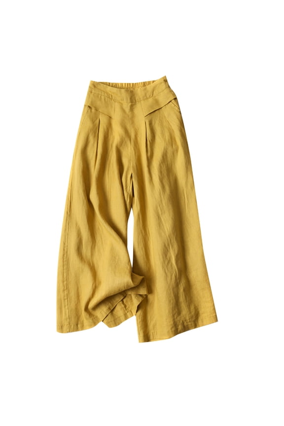 Palazzo Pants for Women Casual Solid Color Elastic Waist Cotton Linen Pants Women's Lounge Pants