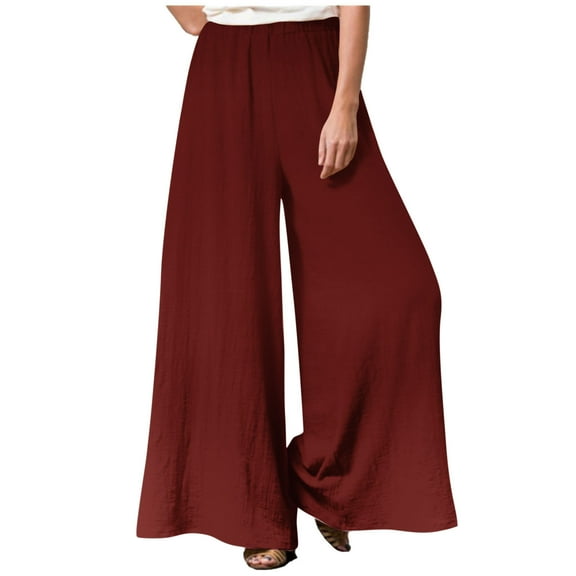 Plebaso Palazzo Pants for Women Casual Solid Color Elastic Waist Wide Leg Pants Women's Loose Full Length Pants