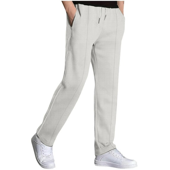 Plebaso Pants for Men Summer Drawstring Casual Pants with Pockets Mens Elastic Waist Straight Leg Trousers