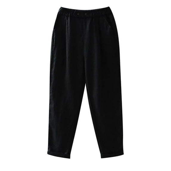 Plebaso Pants for Women Casual Cotton And Linen Solid Color Elastic Waist Slim Pants Women's Lounge Pants