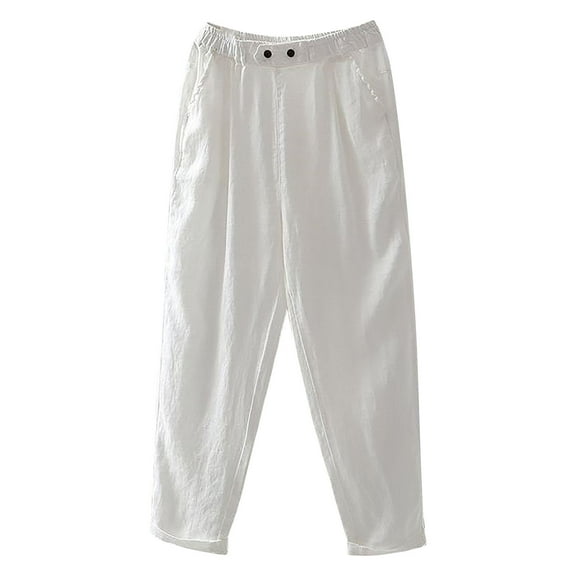 Plebaso Pants for Women Casual Cotton And Linen Solid Color Elastic Waist Slim Pants Women's Lounge Pants