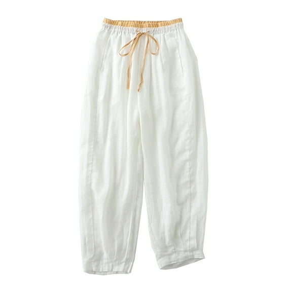 Plebaso Pants for Women Casual Solid Color Splice Elastic Waist Wide Leg Pants with Lace Up Women's Lounge Pants