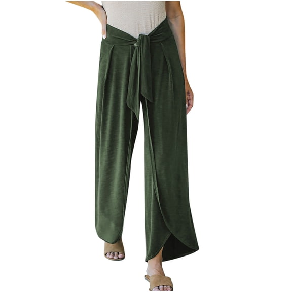 Plebaso Pants for Women Solid Color Bandage Irregular Split Trousers Ladies Summer Casual Pants