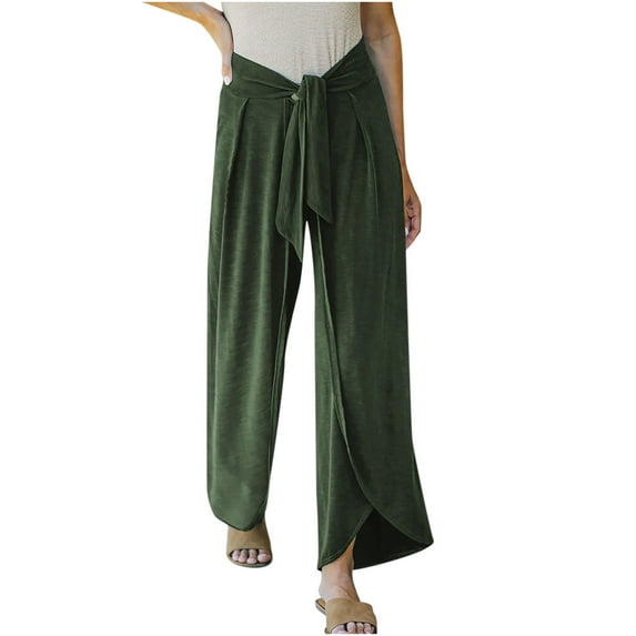 Plebaso Pants for Women Solid Color Bandage Irregular Split Trousers Ladies Summer Casual Pants