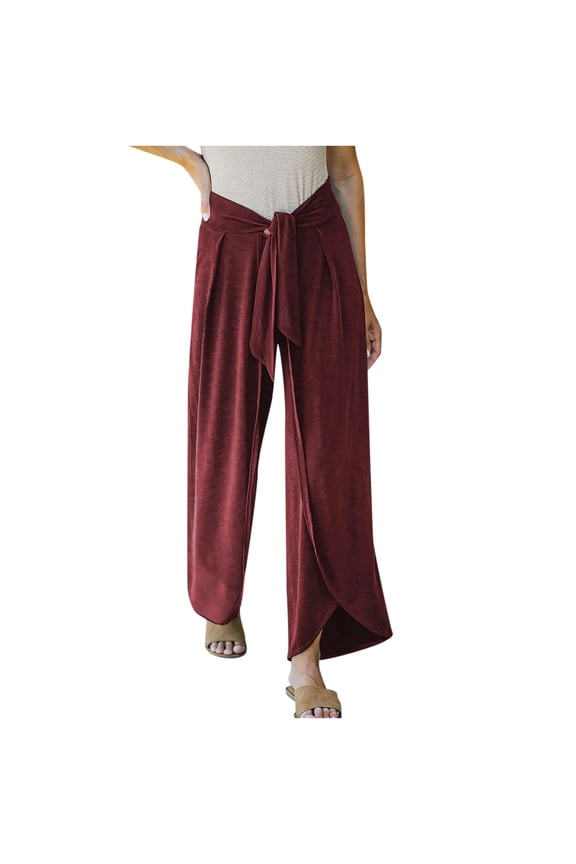 Pants for Women Solid Color Bandage Irregular Split Trousers Ladies Summer Casual Pants