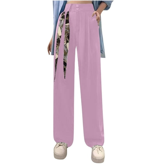 Plebaso Pants for Women Solid Color High Waist Casual Work Trouser Ladies Straight Leg Pants