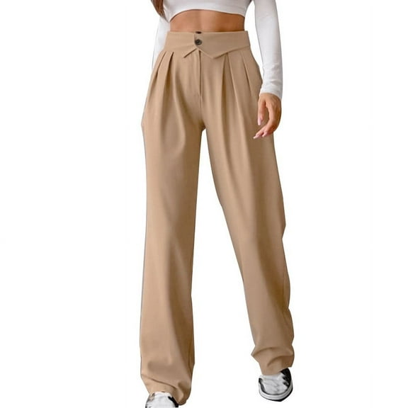 Plebaso Pants for Women Trendy High Waisted Solid Color Button Wide Leg Long Palazzo Pants Women's Cargo Pants