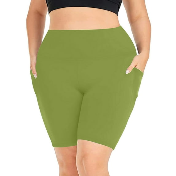 Plebaso Plus Size Biker Shorts for Women High Waist Workout Yoga Shorts Plain Short Leggings with Pockets