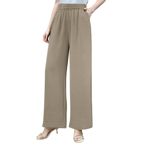 Plebaso Plus Size Pants for Women Elastic High Waist Wide Leg Pants Womens Casual Trousers with Pockets