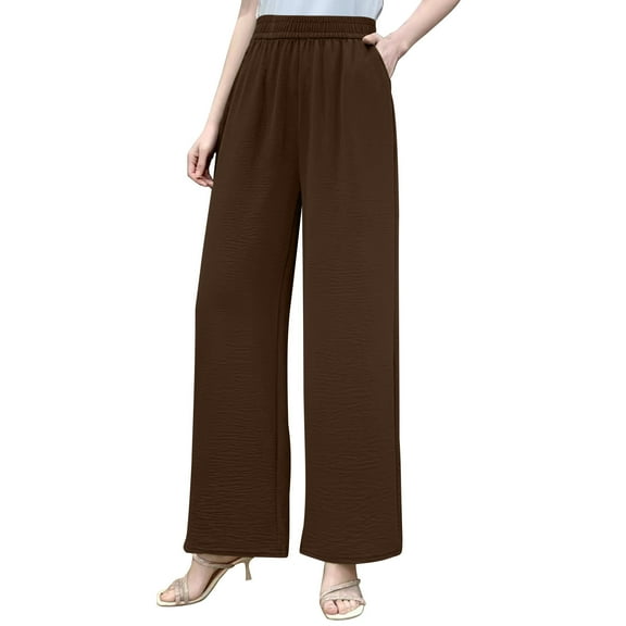 Plebaso Plus Size Pants for Women Elastic High Waist Wide Leg Pants Womens Casual Trousers with Pockets