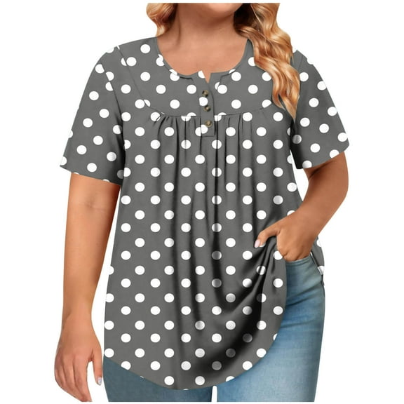 Plebaso Plus Size Shirts for Women Polka Dot Short Sleeve Tops Women's Casual Summer Oversized T Shirts