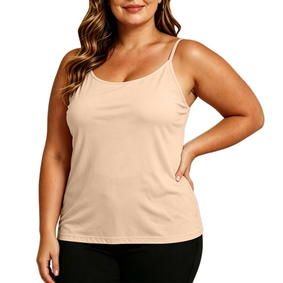 Plebaso Plus Size Tank Tops for Women Built in Bra Padded Cami Shirts Adjustable Spaghetti Strap Camisole Top