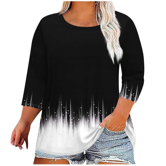 Plebaso Plus Size Tops for Women 3/4 Length Sleeve Tunic Shirts Loose Casual Summer Work Blouses
