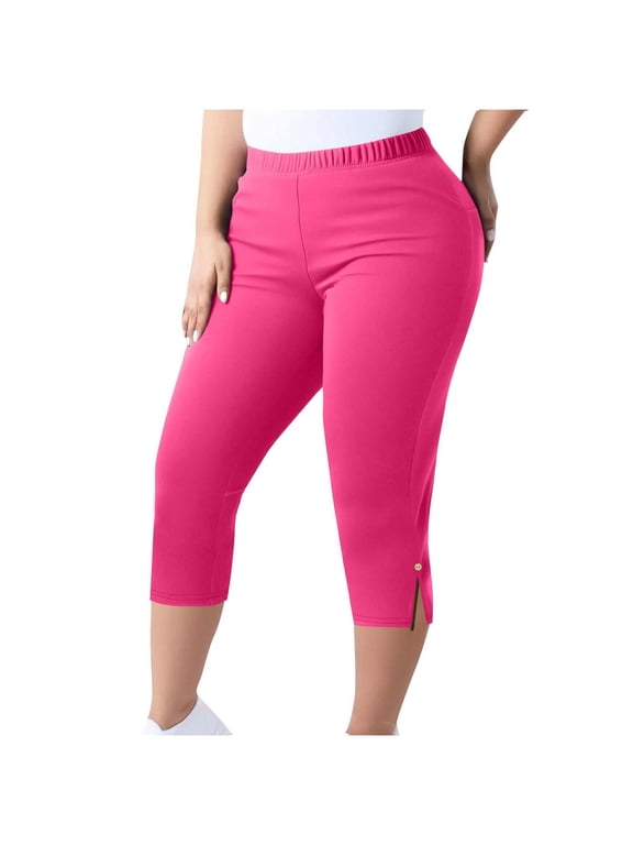 Plus Size Womens Capri Leggings Split Casual Yoga Capris High Waist Stretch Workout Soft Pants