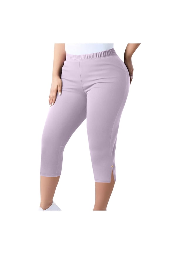 Plus Size Womens Capri Leggings Split Casual Yoga Capris High Waist Stretch Workout Soft Pants