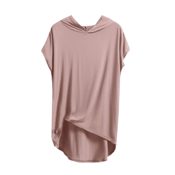 Plebaso Plus Size Womens Short Sleeve Hoodies Long Casual Pullover Summer Comfy Hooded Shirts Loungewear