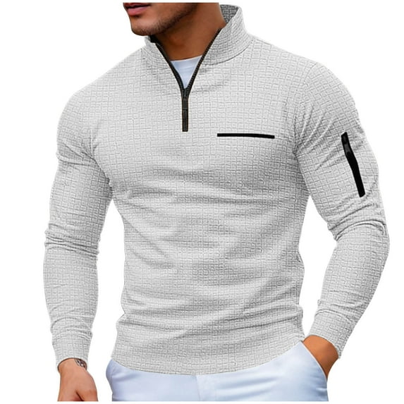 Plebaso Quarter Zip Shirts Men's Stand Collar Long Sleeve Pullover Solid Color Casual Golf Tops for Men