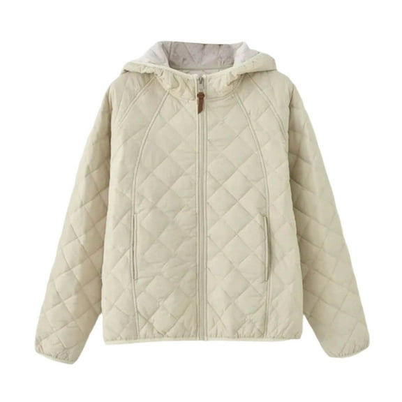 Plebaso Quilted Jacket for Women Hooded Lightweight Padded Coat Full Zip Womens Warm Winter Outerwear