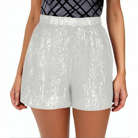 Plebaso Sequin Shorts for Women Sparkly High Waist Shorts Glitter Fashion Womens Party Shorts Clubwear