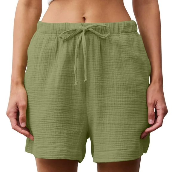 Plebaso Shorts for Women Drawstring Casual Beach Shorts Solid Color Lightweight Summer Pocket Shorts