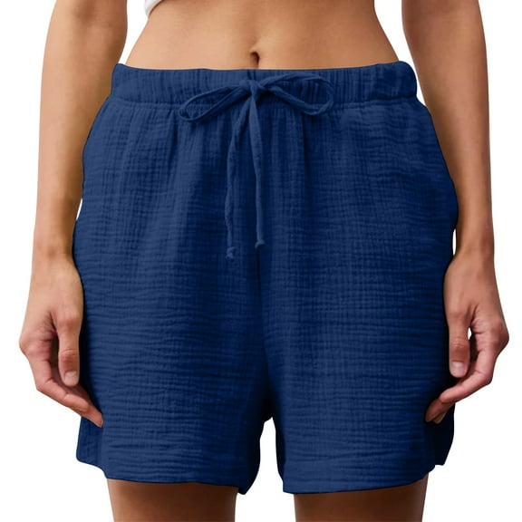 Plebaso Shorts for Women Drawstring Casual Beach Shorts Solid Color Lightweight Summer Pocket Shorts
