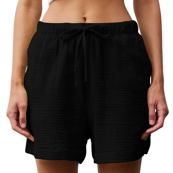 Plebaso Shorts for Women Drawstring Casual Beach Shorts Solid Color Lightweight Summer Pocket Shorts