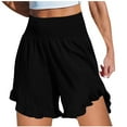 thumbnail image 1 of Plebaso Shorts for Women Smocked High Waist Loose Casual Shorts Summer Ruffle Hem Dressy Beach Shorts, 1 of 5