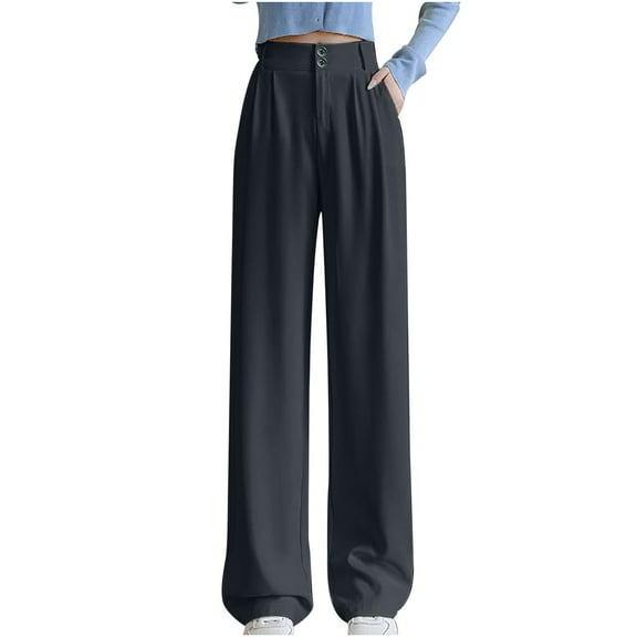 Plebaso Suit Pants for Women Trendy High Waist Solid Color Wide Leg Long Pants Women's Casual Loose Workwear