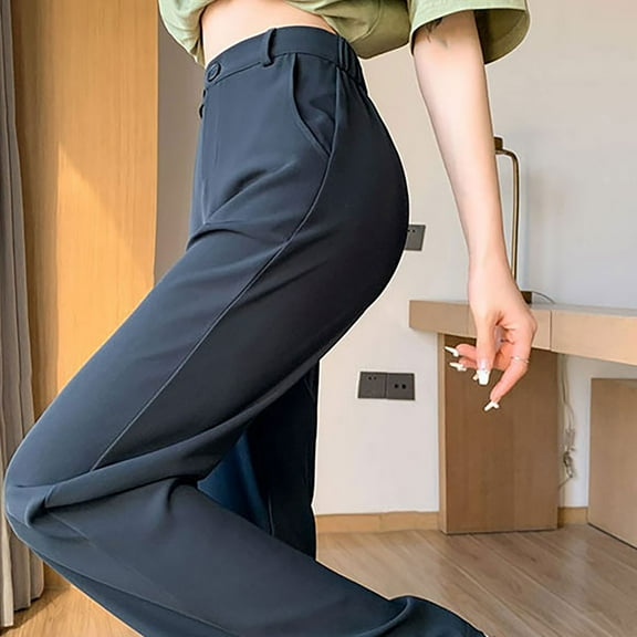 Plebaso Suit Pants for Women Trendy High Waist Solid Color Wide Leg Long Pants Women's Casual Loose Workwear