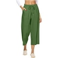thumbnail image 1 of Plebaso Summer Cropped Pants for Women Solid Color Elastic Waist Straight Leg Trousers Ladies Casual Loose Capris Pants, 1 of 6