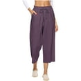 thumbnail image 1 of Plebaso Summer Cropped Pants for Women Solid Color Elastic Waist Straight Leg Trousers Ladies Casual Loose Capris Pants, 1 of 5