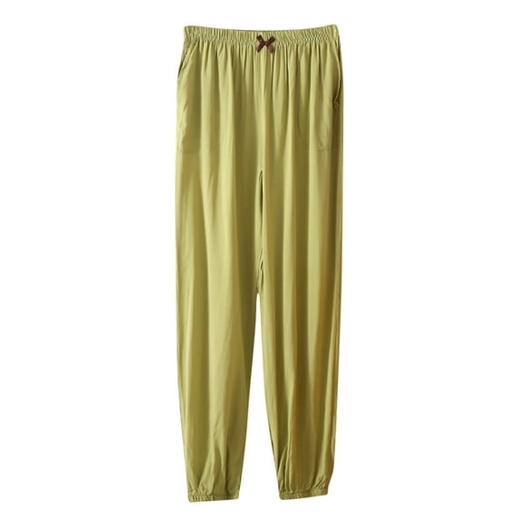 Plebaso Summer Cropped Pants for Women Solid Color Elastic Waist Straight Leg Trousers Ladies Casual Loose Capris Pants