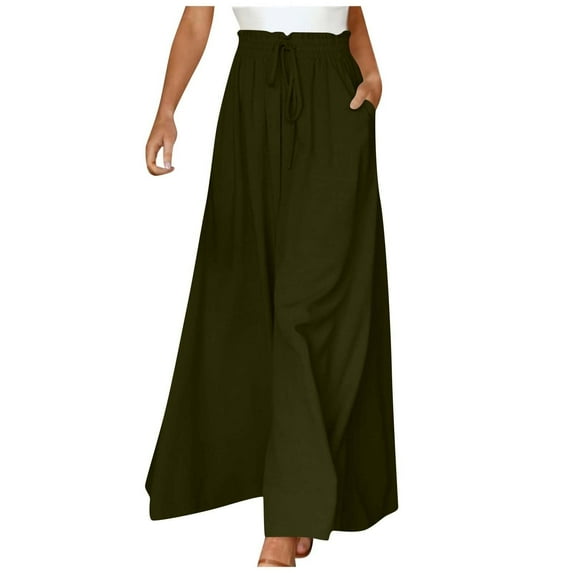 Plebaso Summer Flowy Pants for Women Solid Color Elastic Waist Wide Leg Trousers Ladies Casual Loose Pants with Pockets