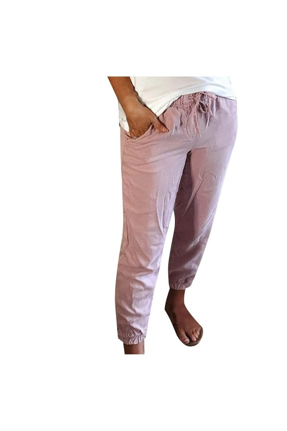 Summer Pants for Women Casual Solid Color Elastic Waist Bundle Foot Pants Women's Lounge Pants