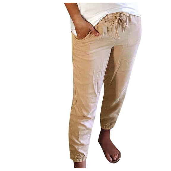 Plebaso Summer Pants for Women Casual Solid Color Elastic Waist Bundle Foot Pants Women's Lounge Pants