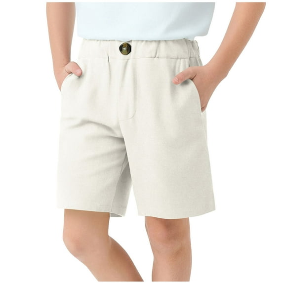 Plebaso Summer Shorts for Kids Elastic Waist Pull on Boys Girls Solid Color Casual Shorts with Pockets