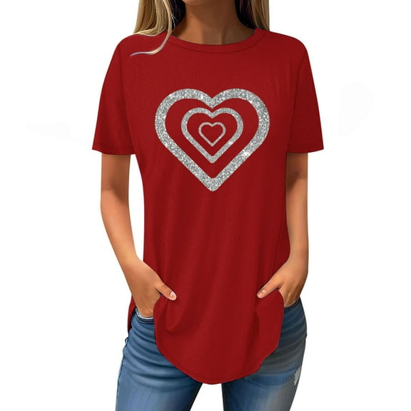 Plebaso Summer T-Shirt for Women Heart Graphic Tees Casual Short Sleeve Shirts Loose Cute Tunic Tops