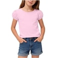 thumbnail image 1 of Plebaso Summer Tops for Girls Puff Short Sleeve Kids Crew Neck Tshirts Cotton Solid Color Casual Tee Tops, 1 of 7