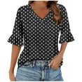 thumbnail image 1 of Plebaso Summer Tops for Women 3/4 Length Bell Sleeve Tunic Shirts Polka Dot Printed Casual Dressy Blouses, 1 of 5