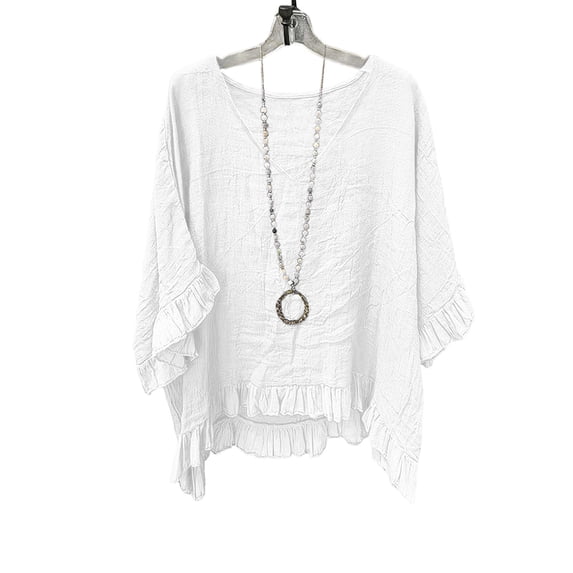 Plebaso Summer Tops for Women V Neck Ruffle Loose Blouses Short Sleeve Casual Plain Lightweight Tee Shirts