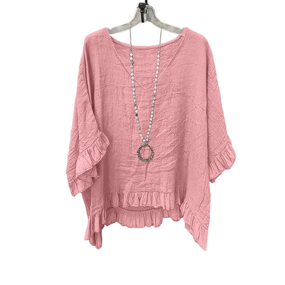 Plebaso Summer Tops for Women V Neck Ruffle Loose Blouses Short Sleeve Casual Plain Lightweight Tee Shirts