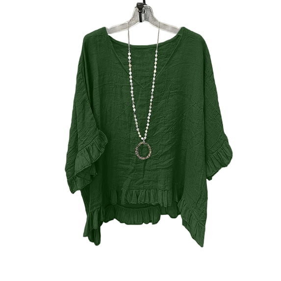 Plebaso Summer Tops for Women V Neck Ruffle Loose Blouses Short Sleeve Casual Plain Lightweight Tee Shirts