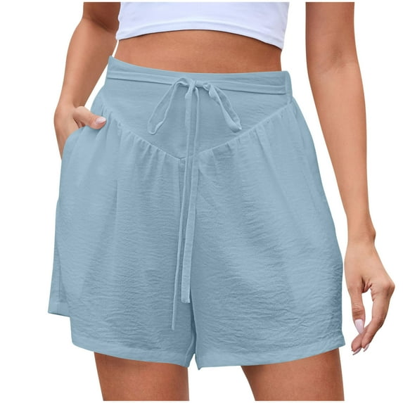 Plebaso Summer Womens Shorts Elastic High Waist Casual Shorts with Pockets Lightweight Plain Beach Shorts