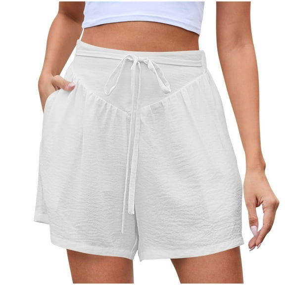 Plebaso Summer Womens Shorts Elastic High Waist Casual Shorts with Pockets Lightweight Plain Beach Shorts