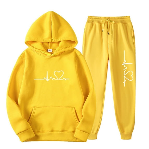 Plebaso Sweatsuits for Women 2 Piece Outfits Heart Printed Hoodie and Sweatpants Lounge Tracksuits