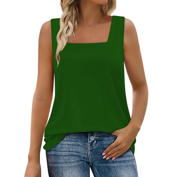 Plebaso Tank Tops for Women Summer Sleeveless Square Neck T Shirts Casual Beach Vacation Tunic Tanks