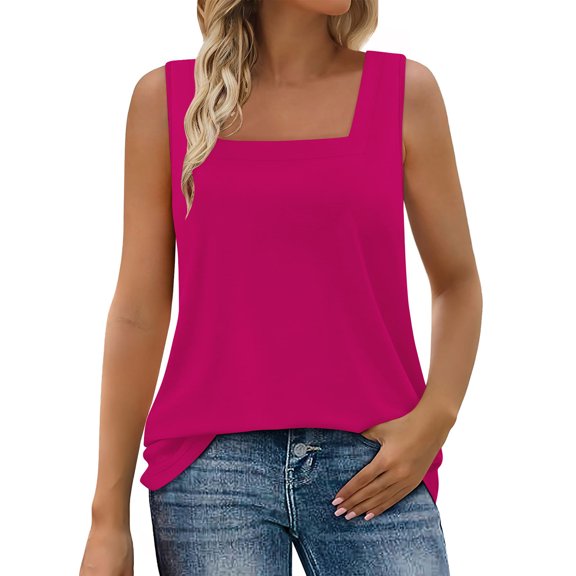 Plebaso Tank Tops for Women Summer Sleeveless Square Neck T Shirts Casual Beach Vacation Tunic Tanks