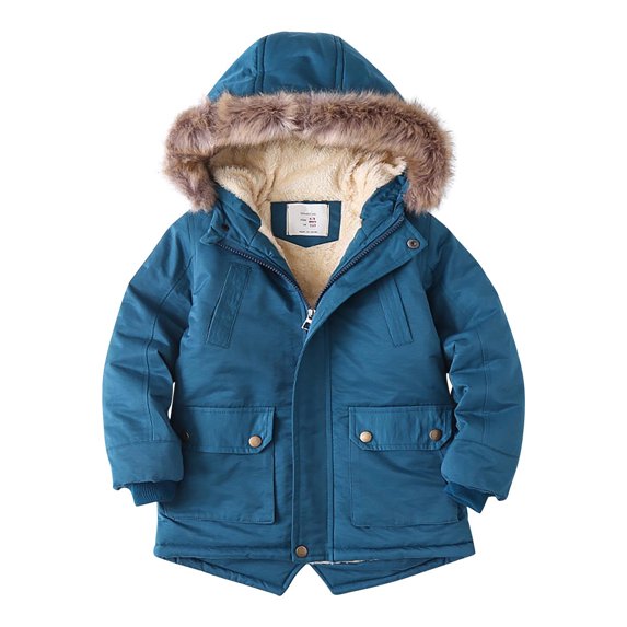 Plebaso Thickened Jackets For Kids Girls Boys Fleece Zip Up Solid Color Long Sleeve Hooded Outerwear Coat
