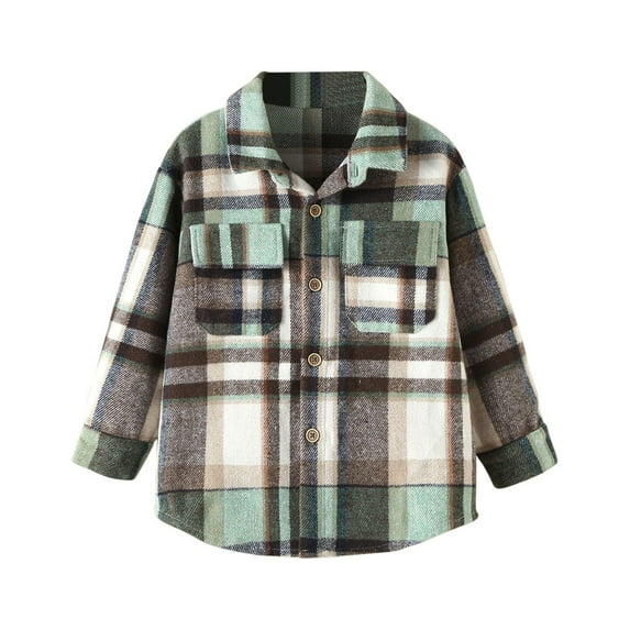 Plebaso Toddler Baby Boys Girls Fall Tops Flannel Shirt Jacket Plaid Long Sleeve Lapel Shacket for Kids