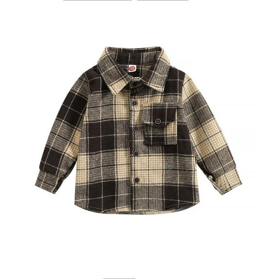 Plebaso Toddler Baby Boys Girls Flannel Shirt Jacket Plaid Long Sleeve Lapel Shacket Kids Fall Winter Tops